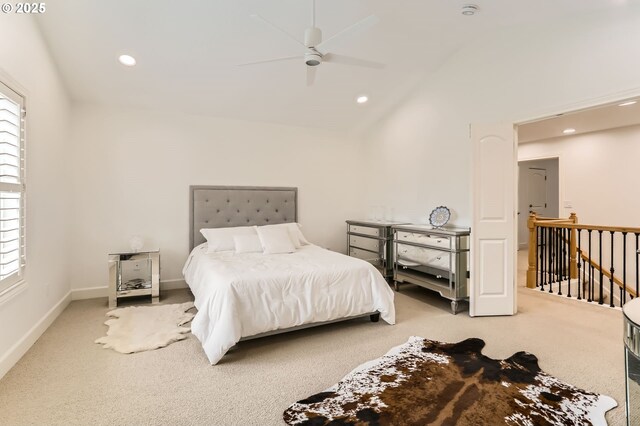 18350 SW Florendo Ln, Beaverton, OR 97007 - carpeted bedroom with baseboards, multiple windows, recessed lighting, and lofted ceiling