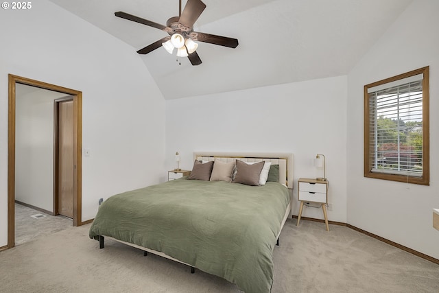 13326 SW Shore Dr, Portland, OR 97223 - bedroom featuring vaulted ceiling, light colored carpet, and a ceiling fan