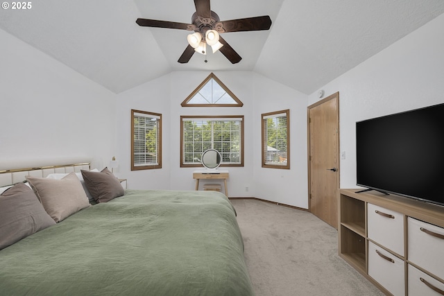 13326 SW Shore Dr, Portland, OR 97223 - bedroom featuring light carpet, lofted ceiling, and ceiling fan