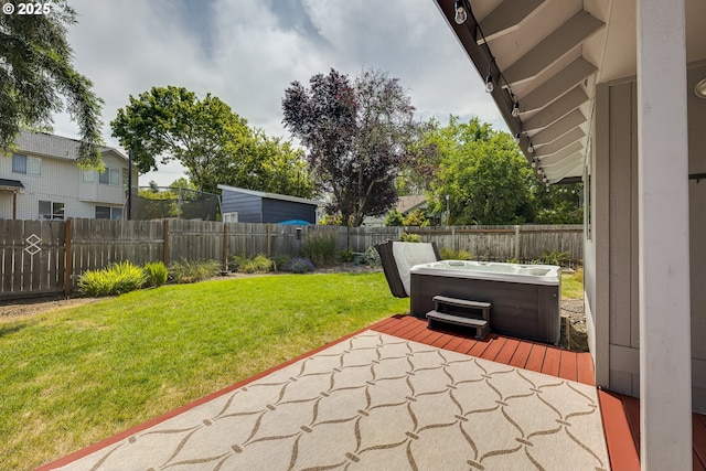 13326 SW Shore Dr, Portland, OR 97223 - fenced backyard featuring a hot tub and a patio
