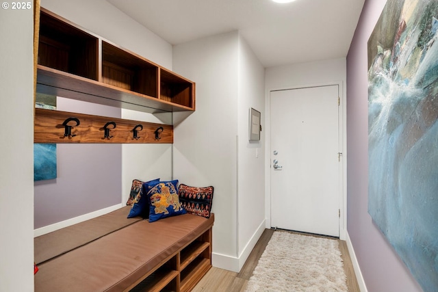 mudroom with light hardwood / wood-style floors