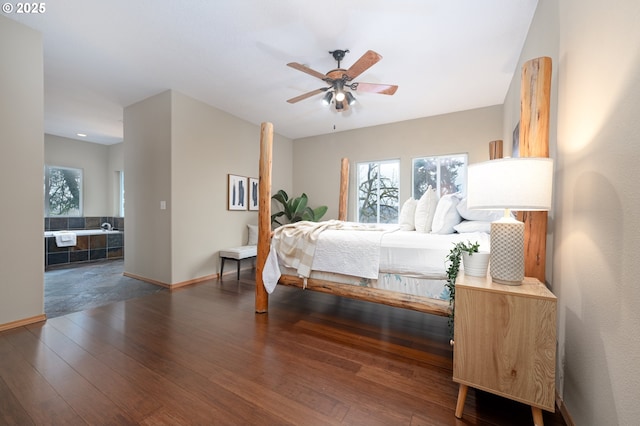 bedroom featuring ceiling fan and dark hardwood / wood-style floors