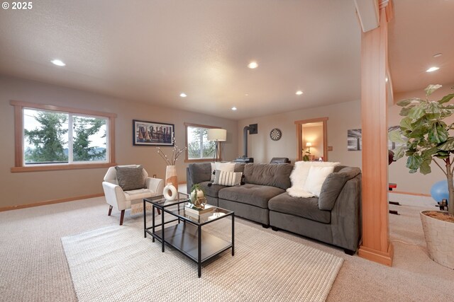 14788 S Burkstrom Rd, Oregon City, OR 97045 - carpeted living room with recessed lighting, baseboards, and ornate columns
