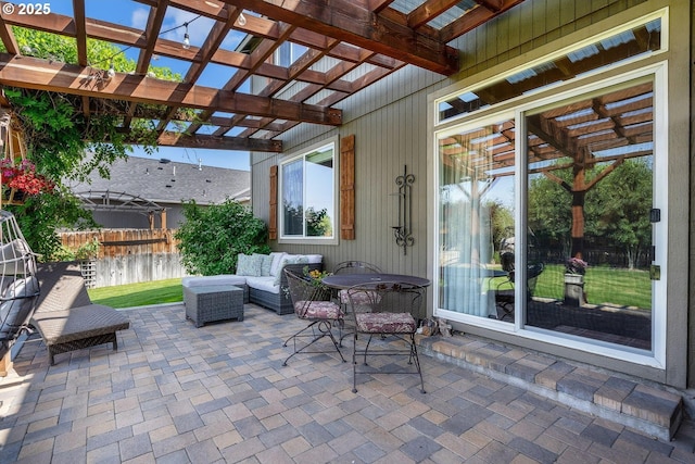 802 NW Green Forest Cir, Redmond, OR 97756 - view of patio / terrace featuring a pergola, outdoor lounge area, and a water view