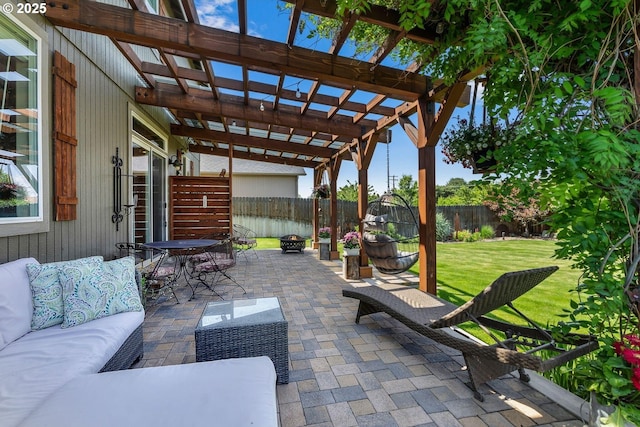 802 NW Green Forest Cir, Redmond, OR 97756 - fenced backyard with an outdoor hangout area, a pergola, and a patio
