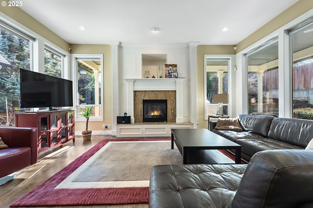 living room with hardwood / wood-style floors