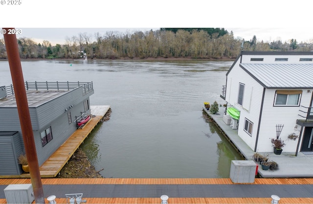 view of dock with a water view