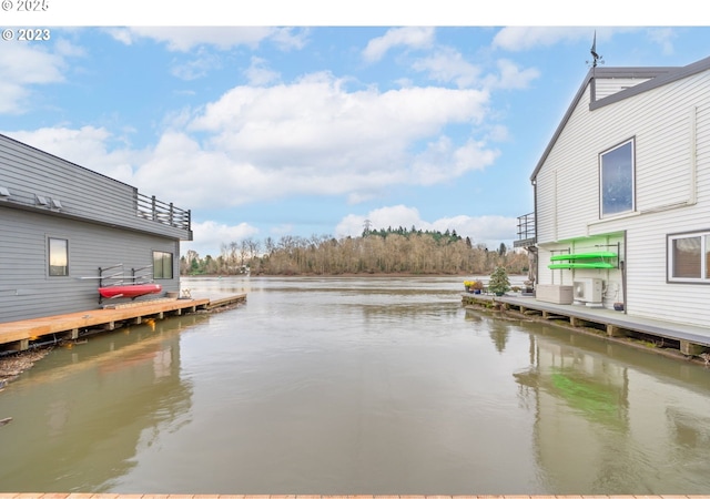 view of dock with a water view