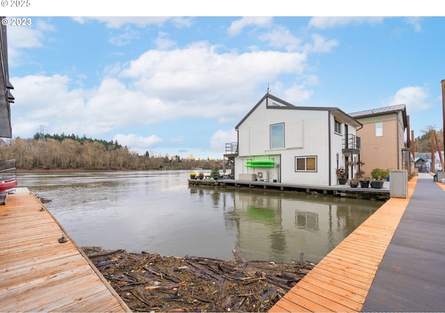 view of dock with a water view