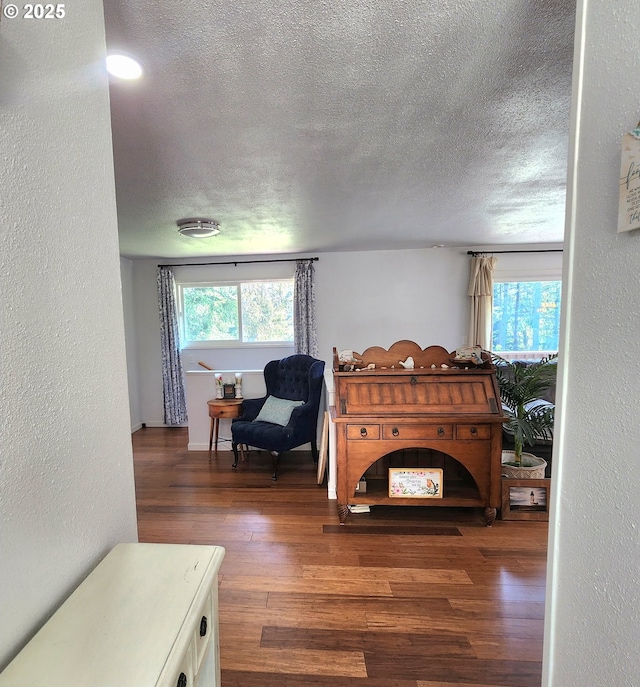 97640 Kadora Ln, North Bend, OR 97459 - living area featuring a textured ceiling, a textured wall, and wood finished floors