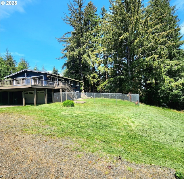 97640 Kadora Ln, North Bend, OR 97459 - view of yard with a wooden deck and stairs