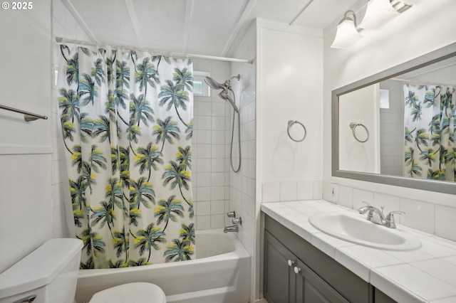 50350 Cowens Rd Unit 26/27, Scappoose, OR 97056 - bathroom with toilet, shower / tub combo with curtain, vanity, and backsplash