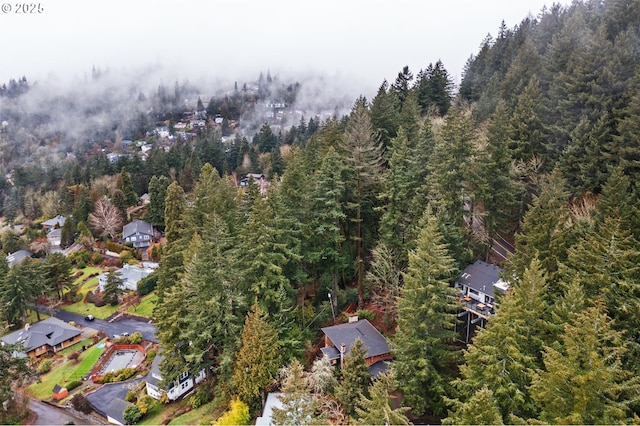 bird's eye view featuring a forest view