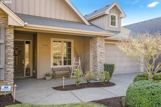 entrance to property featuring a garage