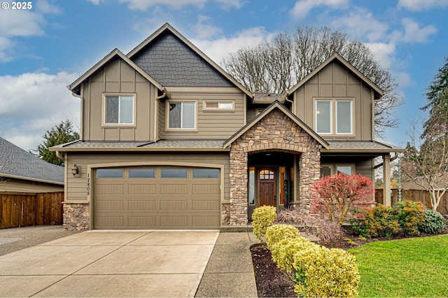 craftsman inspired home featuring a garage