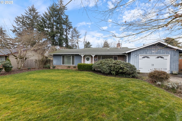 single story home with a front lawn and a garage