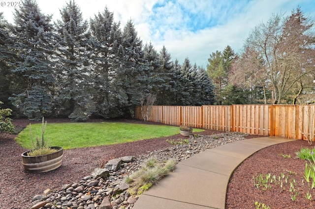 view of yard with a fenced backyard