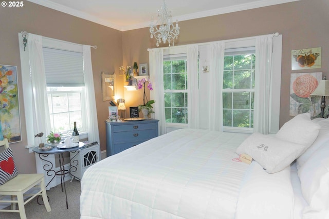 648 W Main St, Carlton, OR 97111 - carpeted bedroom featuring a chandelier and crown molding