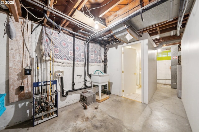 unfinished basement with a sink