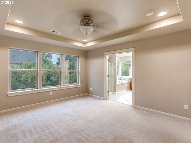 18840 SW Westland Ln, Beaverton, OR 97003 - unfurnished room with a raised ceiling, a smoke detector, light carpet, recessed lighting, and ceiling fan