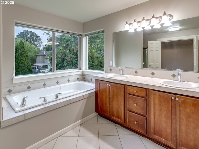 18840 SW Westland Ln, Beaverton, OR 97003 - full bathroom with double vanity, a garden tub, and tile patterned flooring