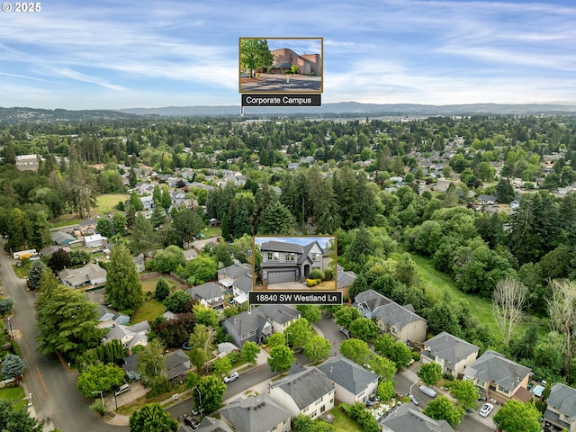 18840 SW Westland Ln, Beaverton, OR 97003 - aerial perspective of suburban area with a mountain backdrop and a forest