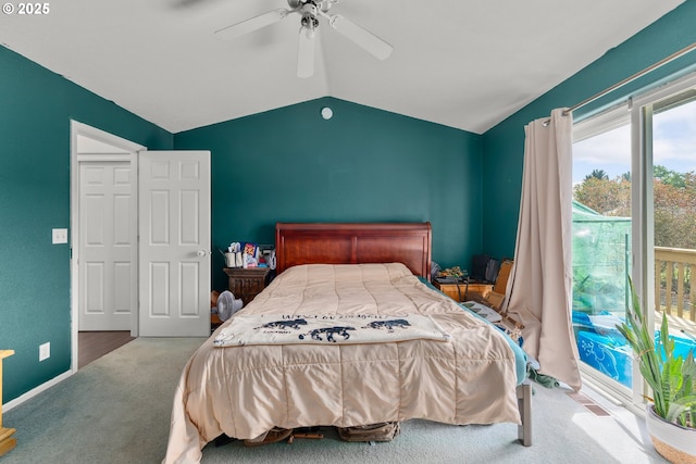 1232 E Fourth Ave, Sutherlin, OR 97479 - bedroom with vaulted ceiling, carpet flooring, and ceiling fan