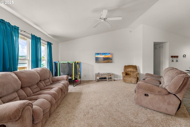 1232 E Fourth Ave, Sutherlin, OR 97479 - carpeted living room with lofted ceiling and a ceiling fan