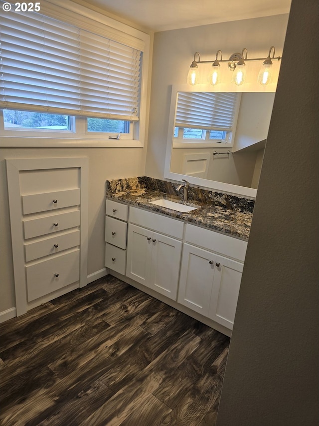 bathroom featuring hardwood / wood-style flooring and vanity