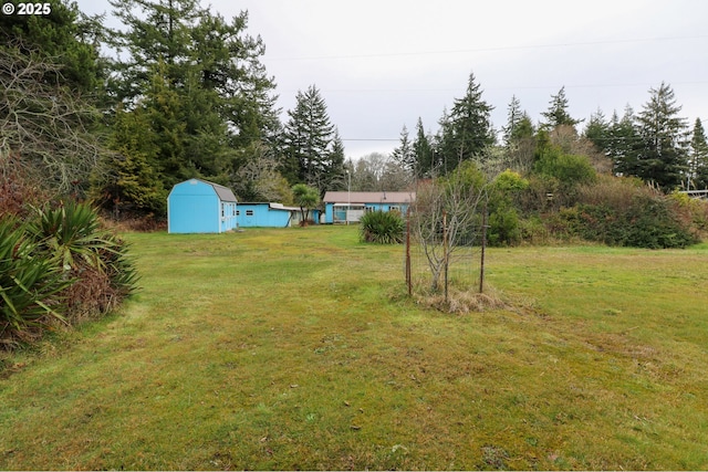 view of yard with a storage unit