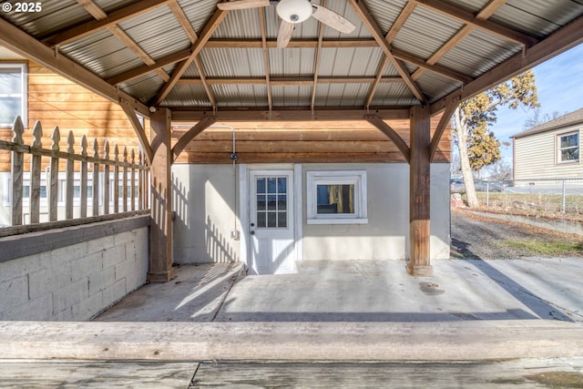 view of patio / terrace with a gazebo and ceiling fan