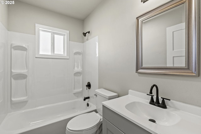 full bathroom with toilet, shower / bath combination, and vanity