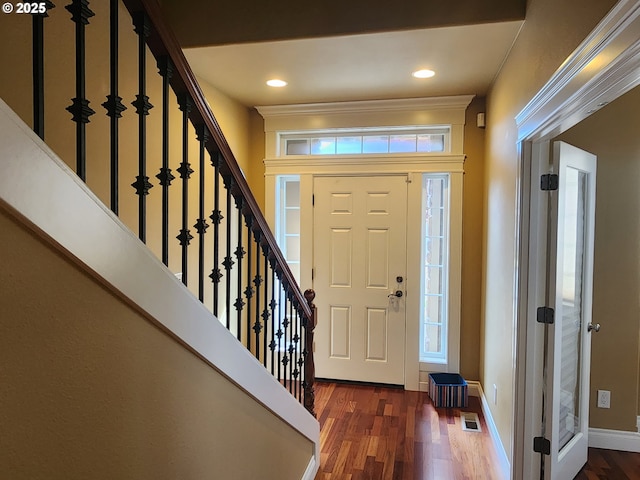 102 Sarah Bear Ln, Winston, OR 97496 - foyer featuring stairs, wood finished floors, and visible vents