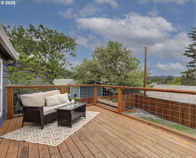 504 NW Fargo St, Camas, WA 98607 - wooden terrace featuring an outdoor living space and a fenced backyard