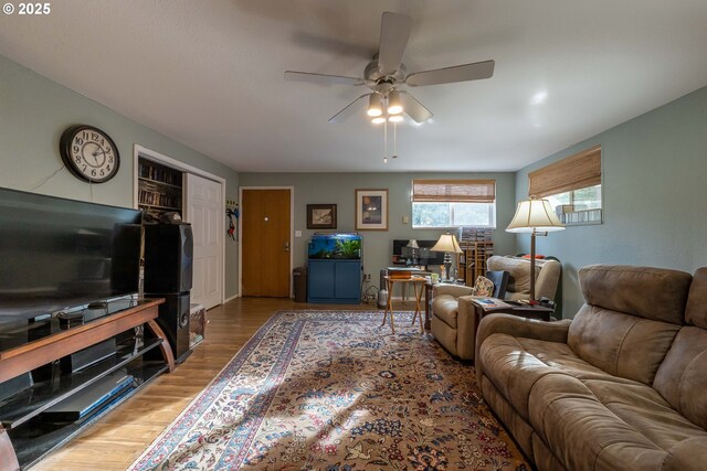 5383 Sunshine Rd, Roseburg, OR 97470 - living area with wood finished floors, ceiling fan, and baseboards