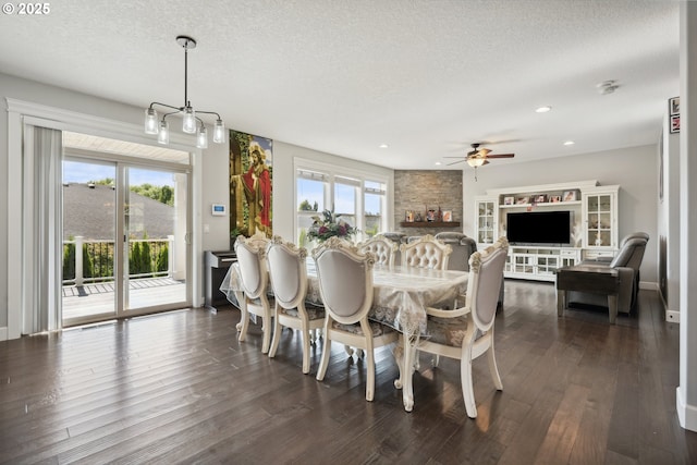 132 N 39th Ct, Ridgefield, WA 98642 - dining area with a ceiling fan, plenty of natural light, a textured ceiling, dark wood-style flooring, and recessed lighting