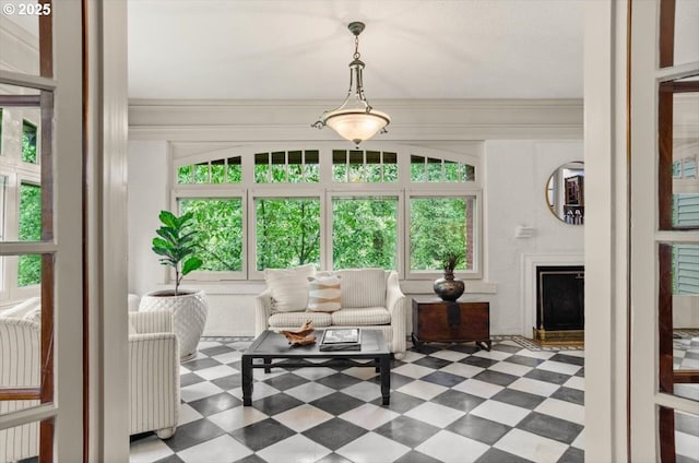 1965 SW Montgomery Pl, Portland, OR 97201 - living area featuring tile patterned floors, plenty of natural light, and a fireplace