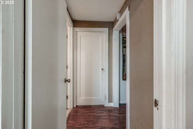 hallway with dark hardwood / wood-style floors