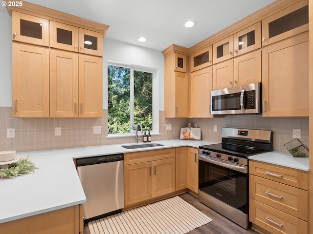 kitchen with sink, backsplash, and appliances with stainless steel finishes