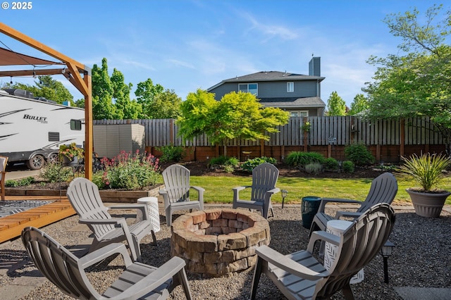 view of patio featuring a fire pit