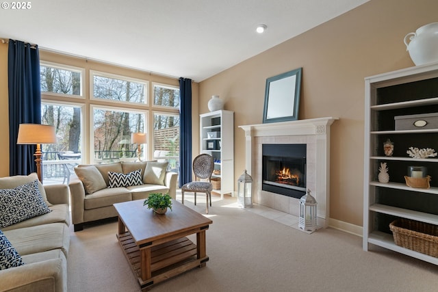 5666 Grand Oaks Dr, Lake Oswego, OR 97035 - living area with carpet and a fireplace