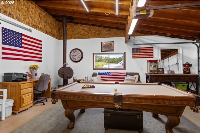 playroom featuring pool table and wood ceiling