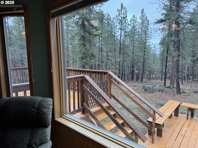 118 Noble Fir, Goldendale, WA 98620 - wooden terrace featuring a wooded view