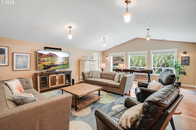 3664 W Chinook Ave, Cannon Beach, OR 97110 - living room featuring wood finished floors and lofted ceiling