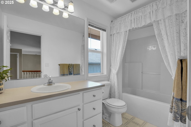 23836 SW Warbler Pl, Sherwood, OR 97140 - bathroom featuring vanity, toilet, and shower / bath combo with shower curtain
