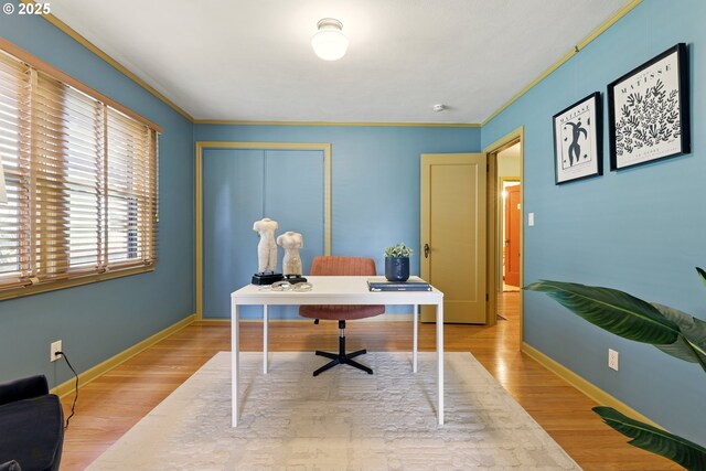 2804 NE 46th Ave, Portland, OR 97213 - office area featuring crown molding, baseboards, and wood finished floors