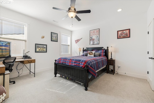 bedroom with baseboards, carpet, and visible vents