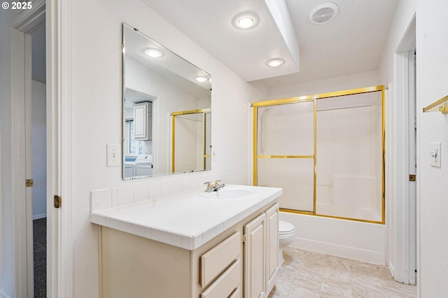 9341 N Pier Park Pl, Portland, OR 97203 - full bath with vanity, shower / bath combination with glass door, and recessed lighting
