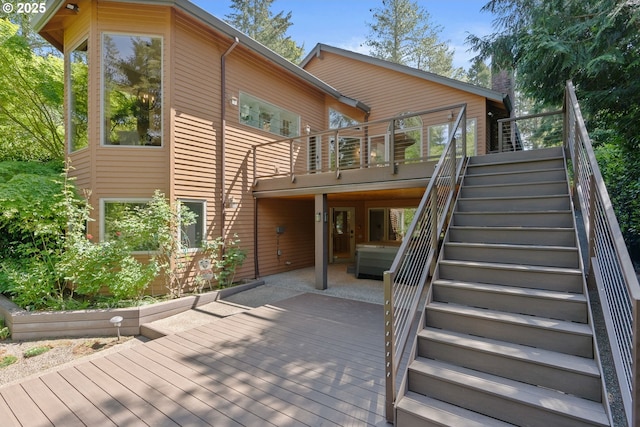 17595 Kelok Rd, Lake Oswego, OR 97034 - rear view of house featuring stairway and a wooden deck