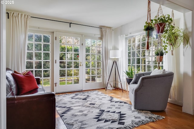 doorway featuring wood finished floors and french doors